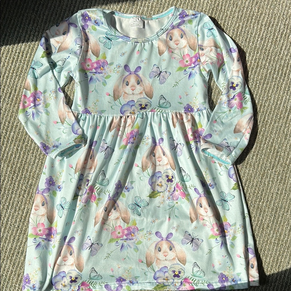 Amazon girls size 5 Floral Bunny Easter Spring Print Dress